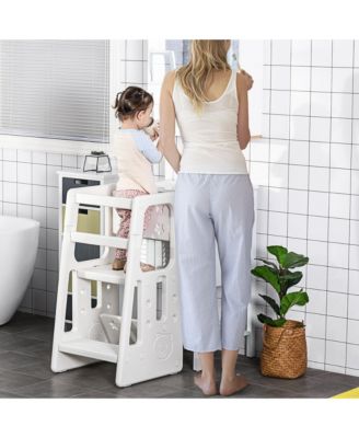 Toddler Tower with Adjustable Height, Toddler Kitchen Stool Helper with Anti-slip Mat, Step Stool for Kitchen, Bathroom, White