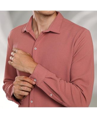 Men's Salmon Pink Stripe-Creased Shirt
