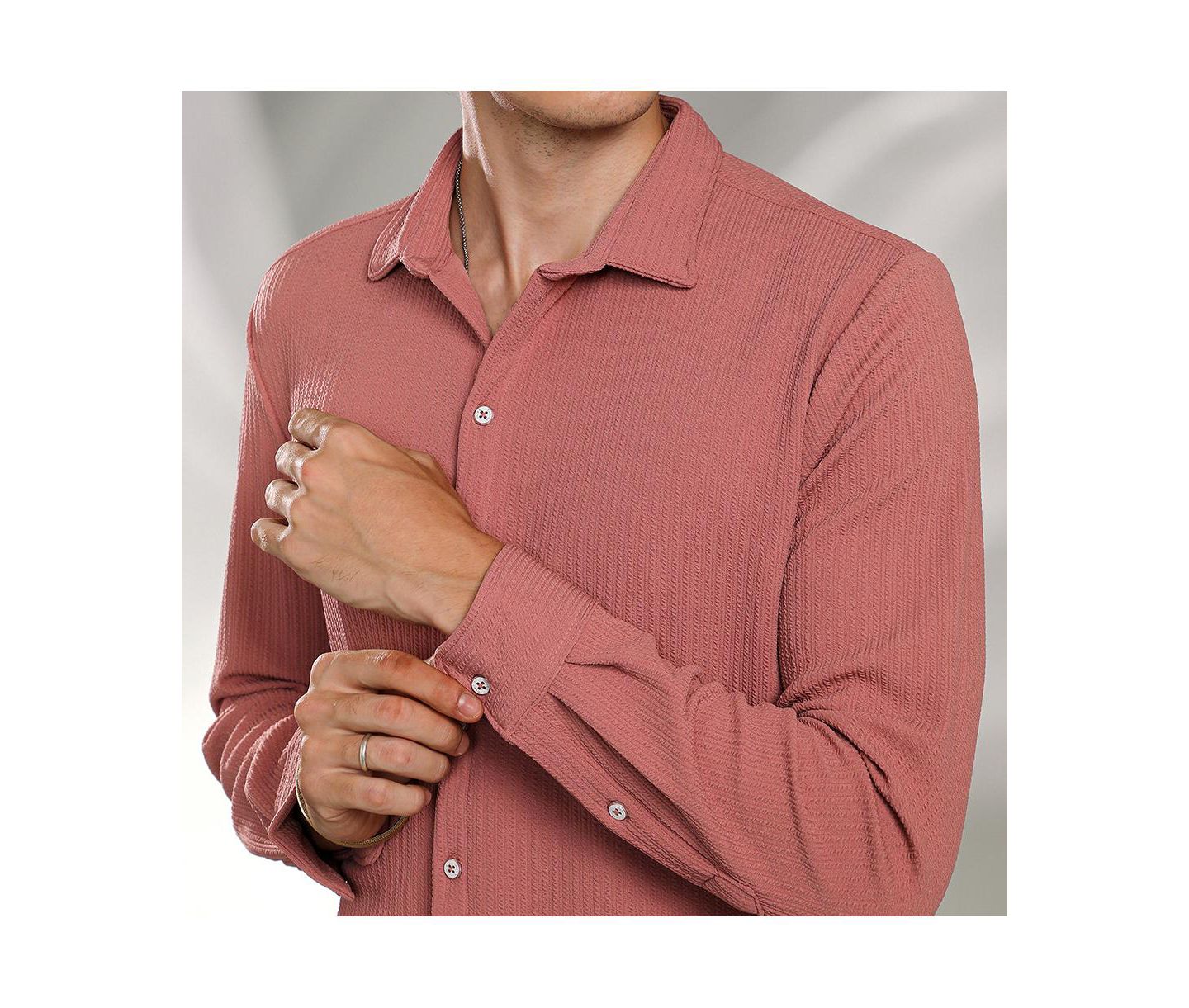 Мужская рубашка Cahoot Campus Sutra Salmon Pink Stripe-Creased, цвет: Розовый — фото 6
