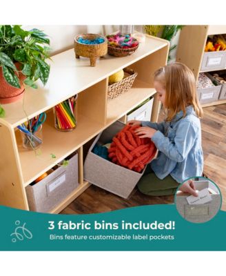 EdQ 2-Shelf 5-Compartment Storage 24" - White: Wooden Classroom and Playroom Bookshelf with Bins for Kids Toys and Books