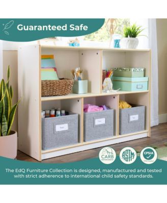 EdQ 2-Shelf 5-Compartment Storage 30" - Natural: Kids' Wooden Classroom Bookshelf, Art and Craft Supply Furniture with Bins