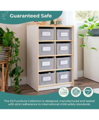 EdQ 8 Cubby Toy Storage Organizer 30" - Natural: Wooden Cube Bookshelf, Kids' Playroom and Bedroom Toy Organizer with Bins