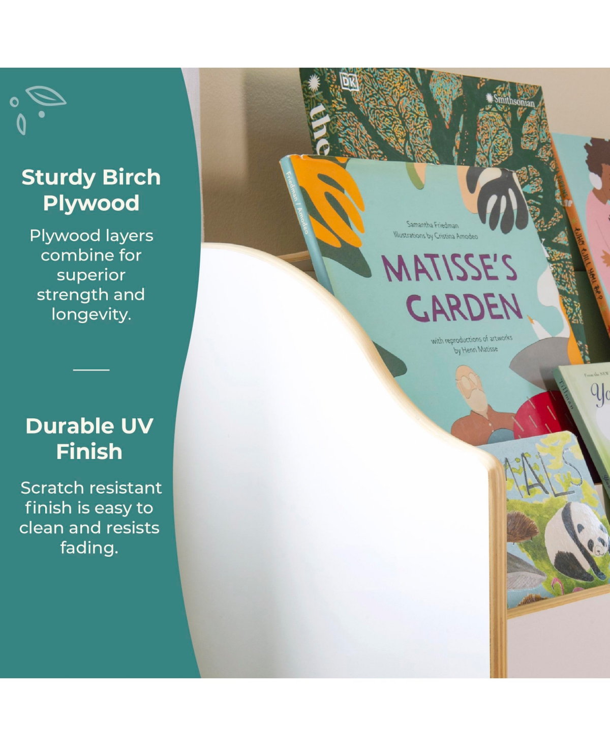 Guidecraft EdQ Book and Bin Browser - Natural: Children's Tall Wooden Bookshelf to Display Organize Kids' Books Playroom