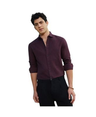 Men's Wine Red Solid Cotton Shirt