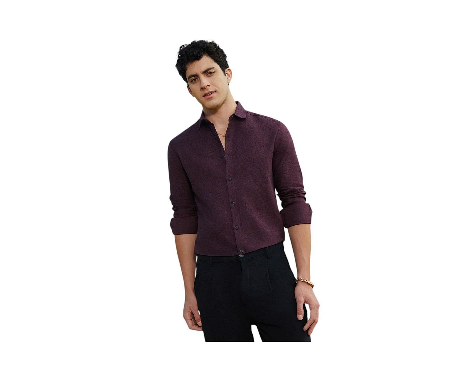 Men's Wine Red Solid Cotton Shirt