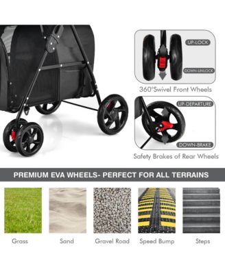4-in-1 Double Pet Stroller w/ Detachable Carrier Travel Carriage for Cats