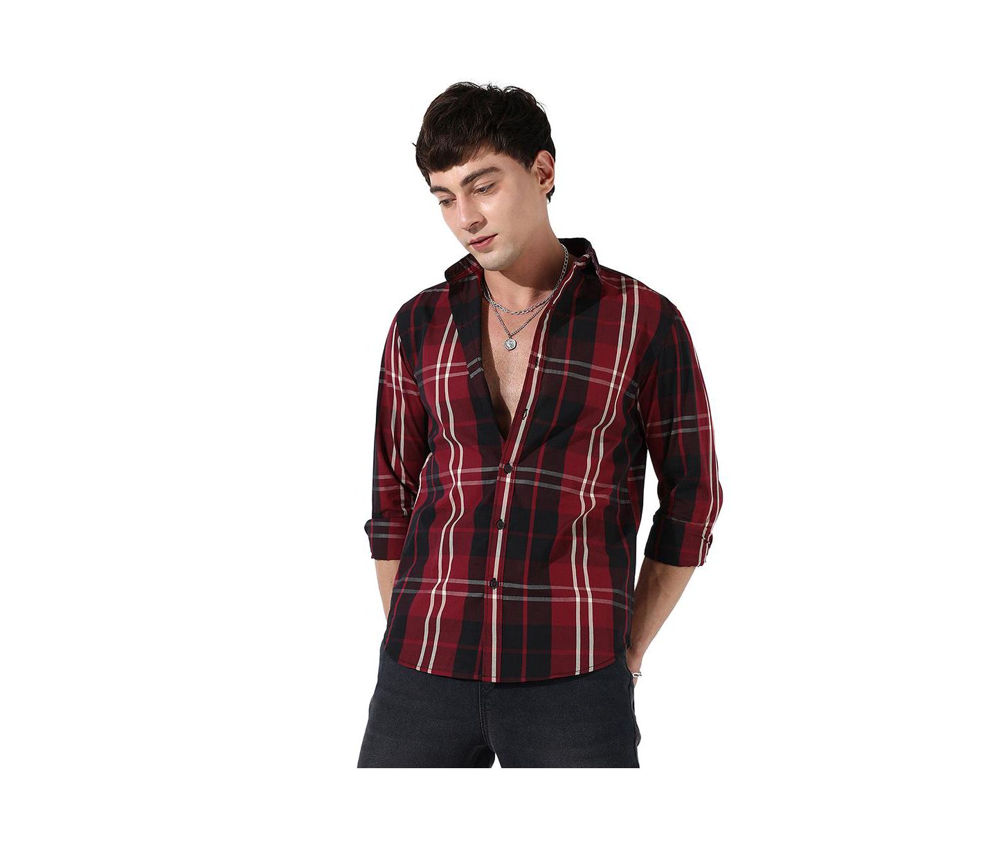 Мужская рубашка Cahoot Campus Sutra Plaid Red Cotton, цвет: Красный — фото 5