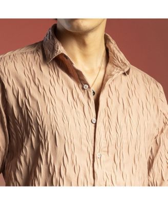 Men's Salmon Pink Grain-Textured Shirt