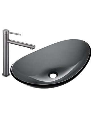  6 7/8" x 1 15/16" x 12 3/8"-  Bathroom Vessel Sink & Faucet Kit 8" Vanity Mixer Tap Tempered Glass