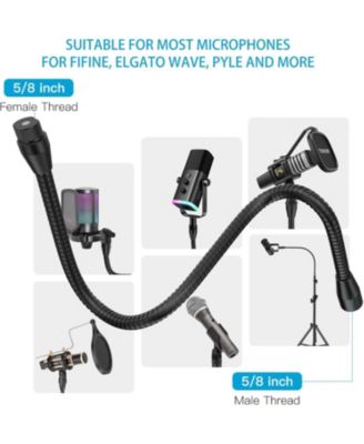 Upgraded Metal Hose Arm, 19-inch Flexible Stand, Heavy Duty Mic & Phone Holder, 5/8" Thread