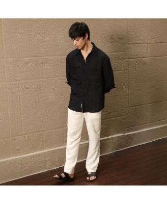 Men's Midnight Black Straw-Tactile Utility Oversized Shirt