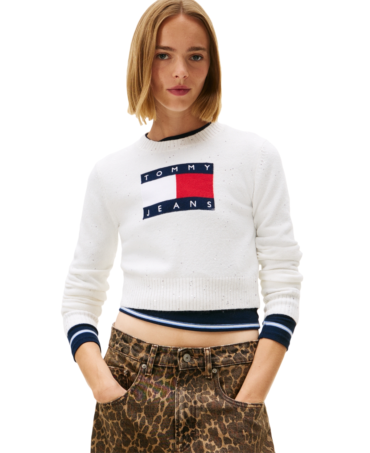Tommy Jeans Women's Sparkle Flag Logo Sweater In Red