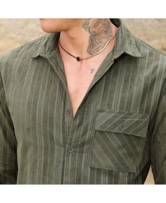 Men's Fern Green Multitrack-Striped Shirt
