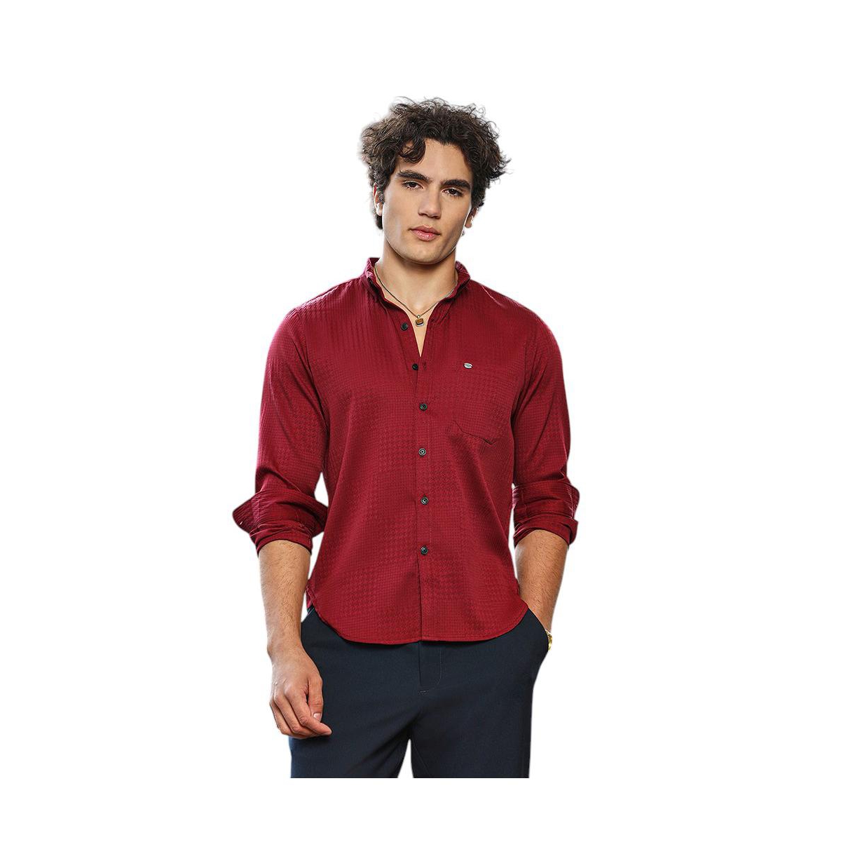 Men's Ruby Red Houndstooth-Tactile Shirt - Red