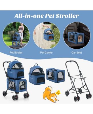 Double Pet Stroller for 2 Dogs or Cats w/ 2 Detachable Carriers Safety Belt
