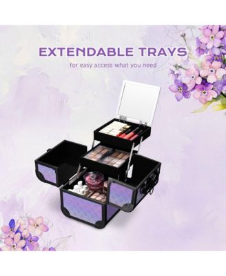 Portable Rolling Nail Table Kit with Makeup Train Case Aluminum Purple
