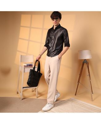 Men's Obsidian Black Solid Suede Shirt