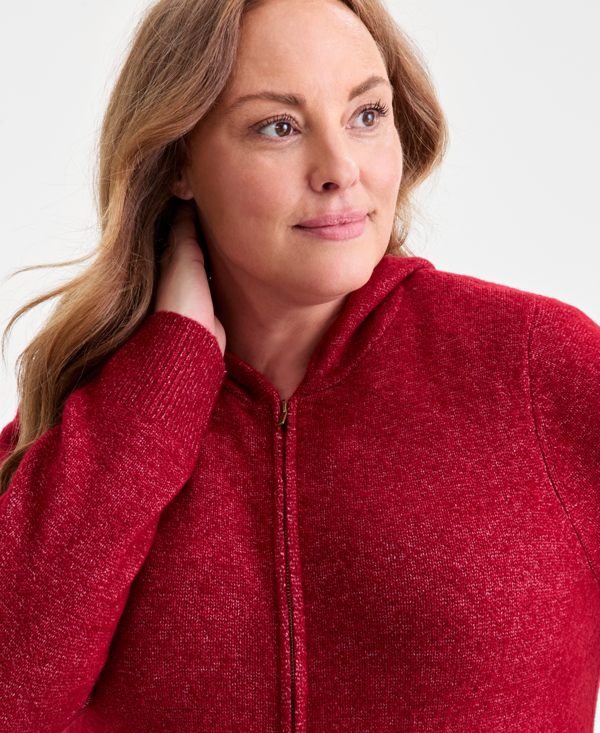Style & Co Plus Size Zip-front Hooded Sweater, Macy's Exclusive In Burgundy