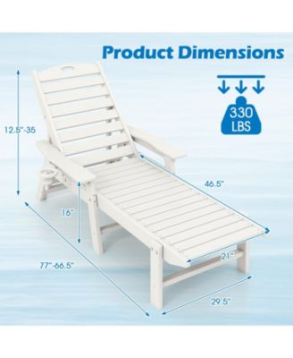 Set Of 2 Patio Chaise Lounge Chair HDPE Outdoor Recliner w/ 4-Position Backrest