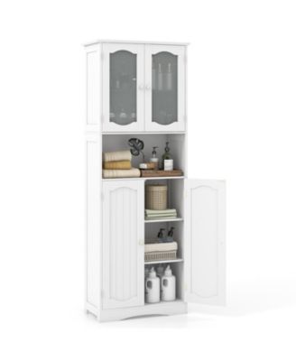 Bathroom Storage Cabinet with Frost Glass Doors and Shelves