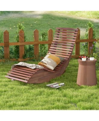 Set of 2 Acacia Wood Patio Chaise Lounge Chair Outdoor Rocking Chair w/ Slatted Design