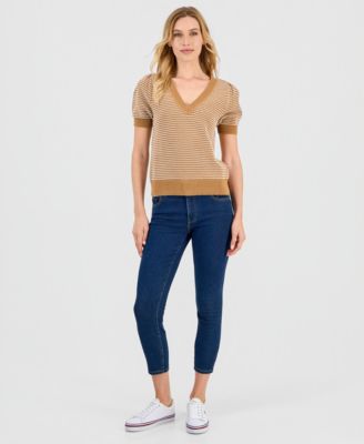 Women's Cotton V-Neck Short-Sleeve Sweater