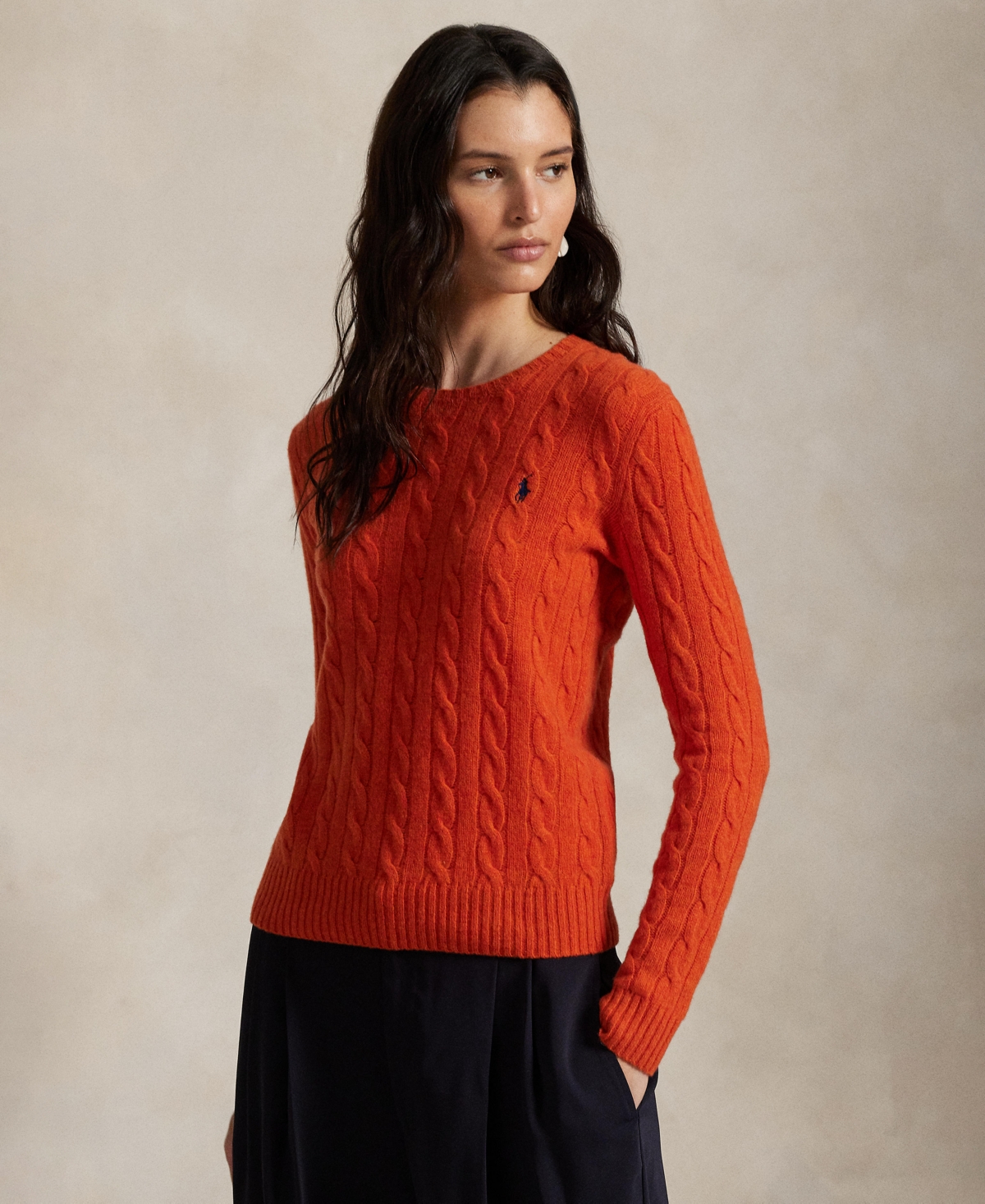 Polo Ralph Lauren Cable Knit Pullover With Ribbed Finish In Orange