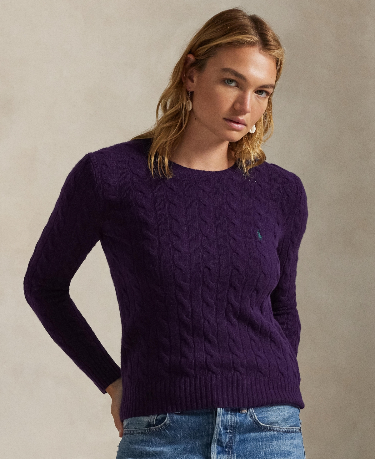 Polo Ralph Lauren Women's Cable Wool-cashmere Crewneck Sweater In Blue