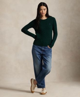 Women's Cable Wool-Cashmere Crew Neck Sweater