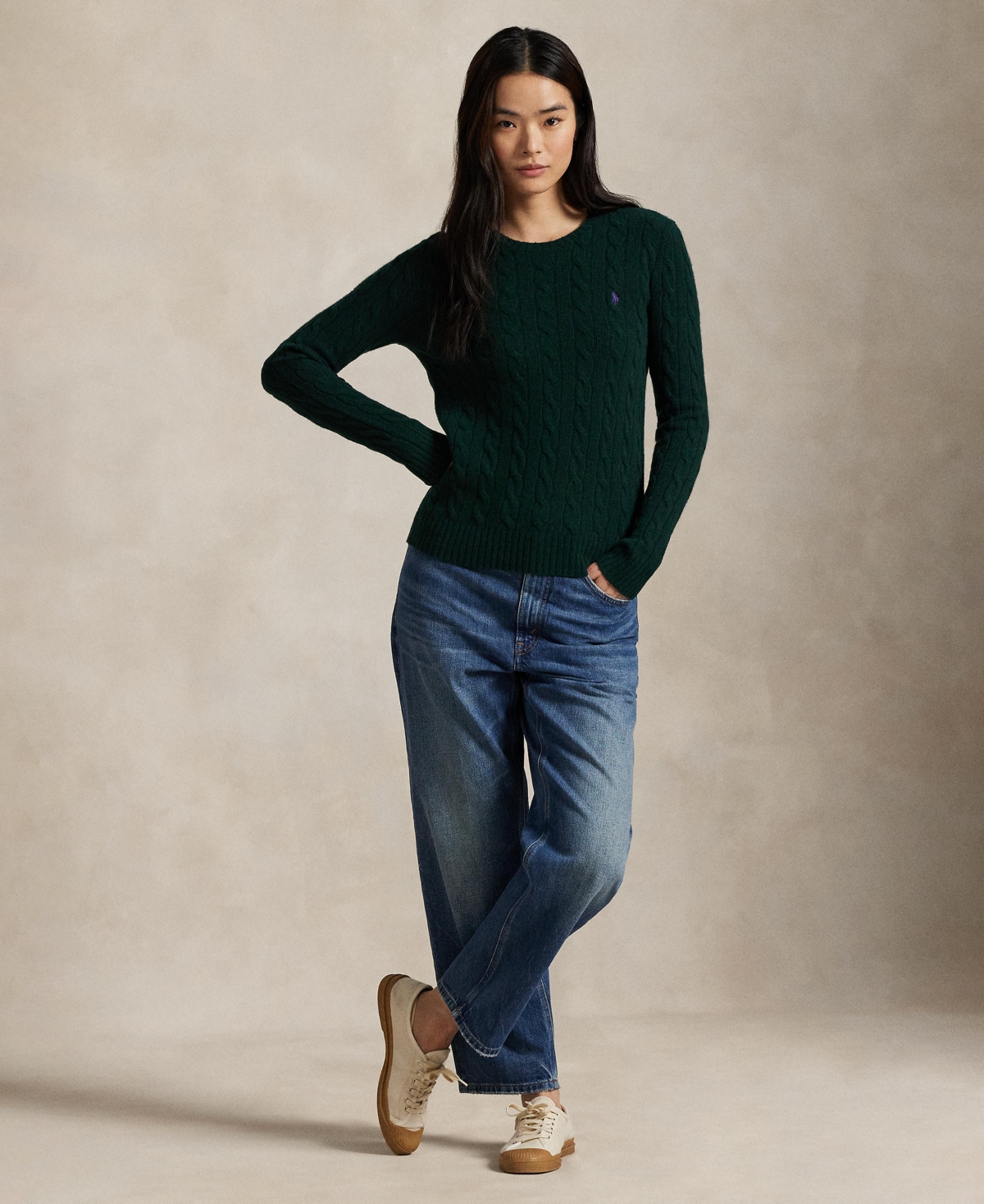 Polo Ralph Lauren Women's Cable Wool-cashmere Crewneck Sweater In Green