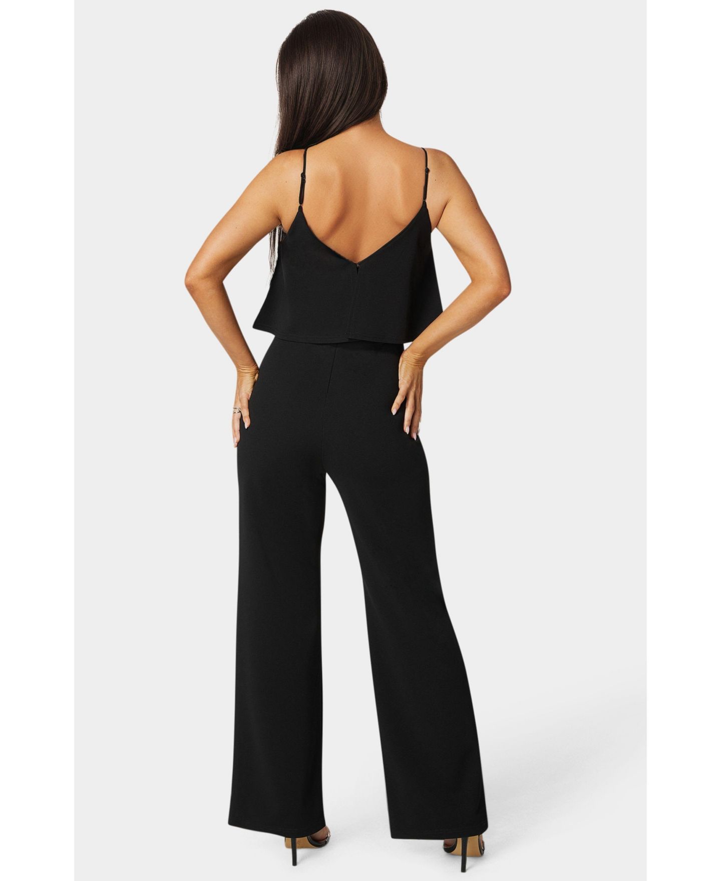 Женский комбинезон Bebe Ruffle Wide Leg Jumpsuit, цвет: Чёрный — фото 3
