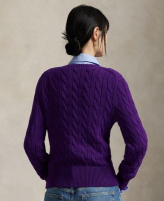 Women's Cable-Knit Cotton Crewneck Cardigan Sweater