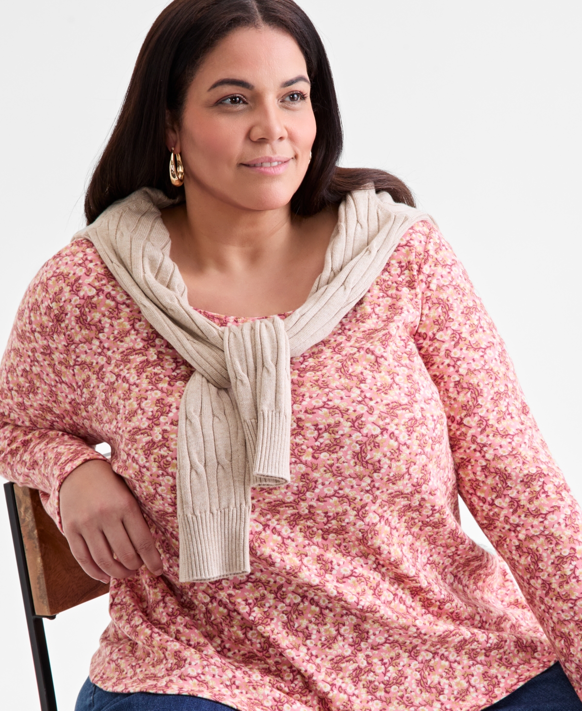 Style & Co Plus Size Printed Long-Sleeve Top, Macy's Exclusive