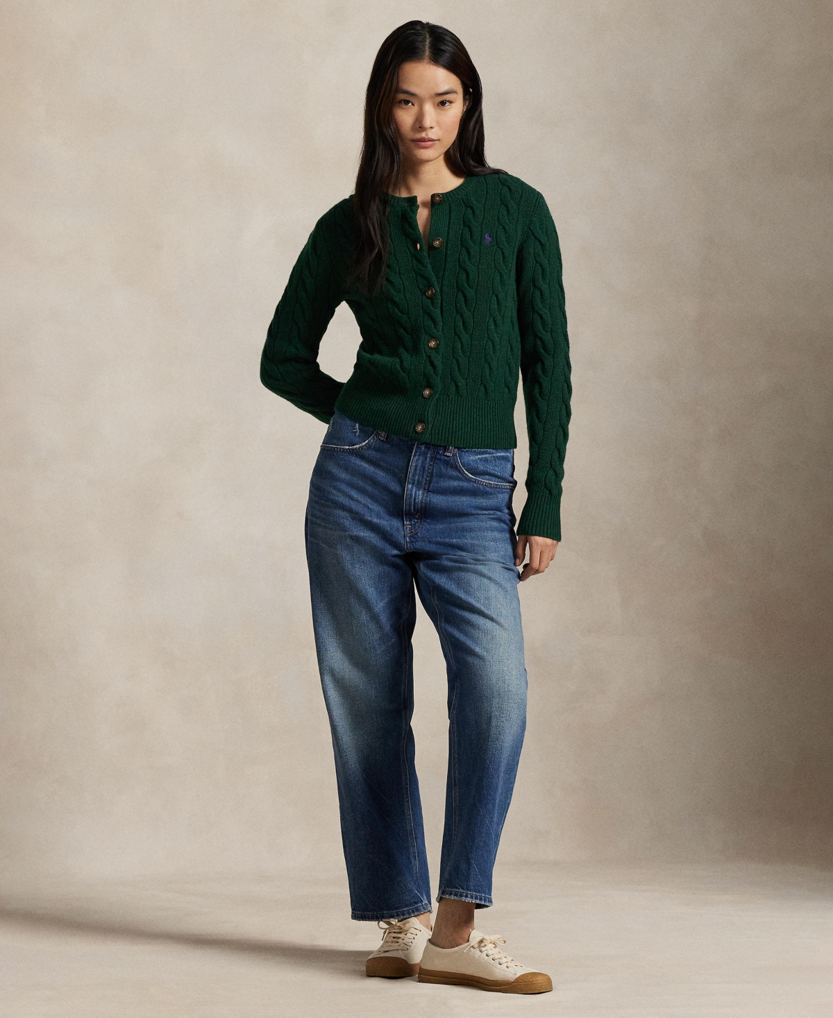 Polo Ralph Lauren Wool And Cashmere Cable-knit Cardigan In Green