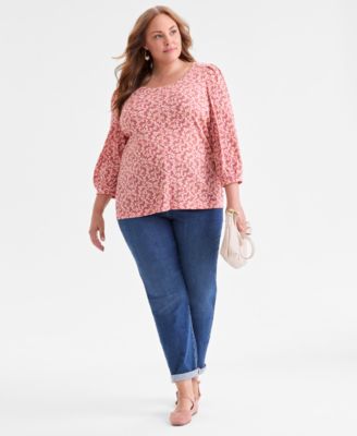 Plus Size Printed 3/4-Sleeve Blouse, Macy's Exclusive
