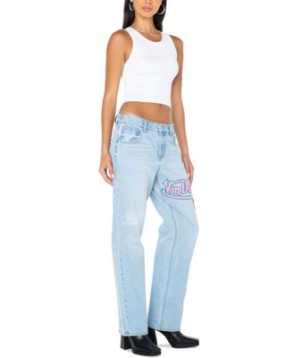 Von Dutch - Women's Patched Straight-Leg Jeans