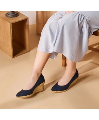 Women's Roses Canvas V Cut Espadrille Wedges