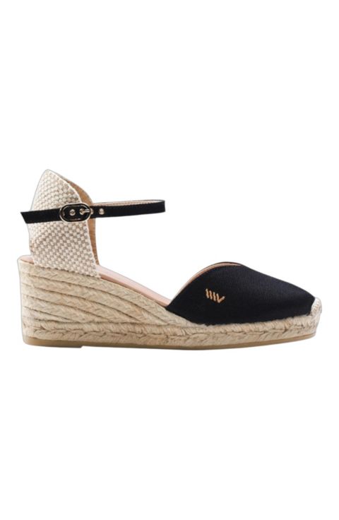 Женские сандалии VISCATA Reus Canvas Espadrille Wedges Ankle Strap, цвет: Чёрный