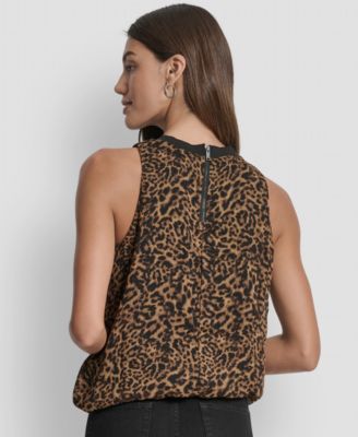 Women's Printed Bubble-Hem Sleeveless Top