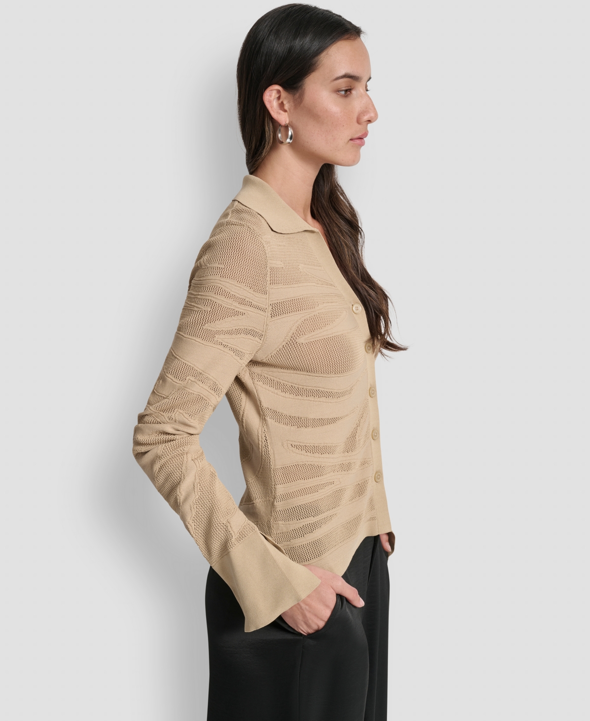 Dkny Women's Button-front Zebra Sweater In Brown