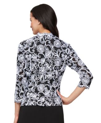 Petite Floral-Embroidered 3/4-Sleeve Lace Top