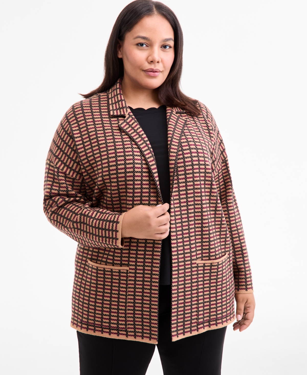 Ak Anne Klein Plus Size Open-front Coatigan In Multi