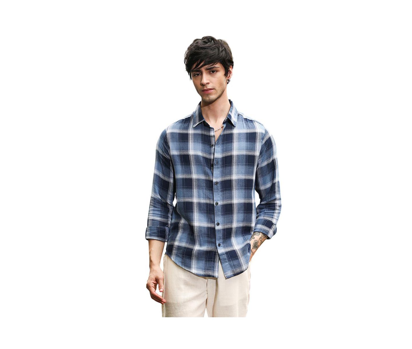 Мужская рубашка Cahoot Campus Sutra Navy Blue & Off-White Multi-Checkered, цвет: Синий — фото 1