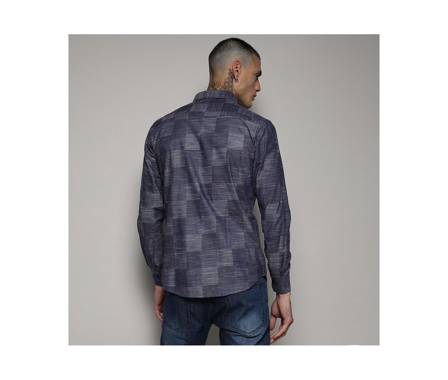 Мужская рубашка Cahoot Campus Sutra Steel Blue Heathered Denim Check, цвет: Синий — фото 3