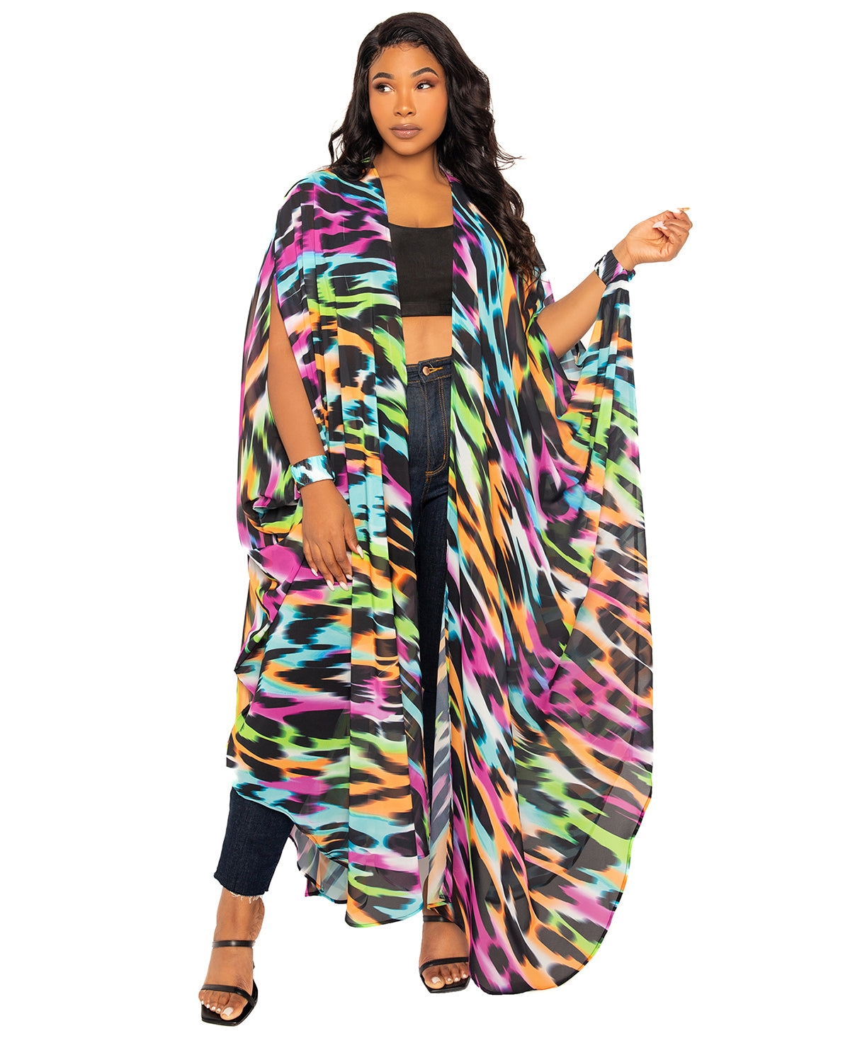 Plus Size Buom Couture Animal Print Robe with Wrist Band - Multi