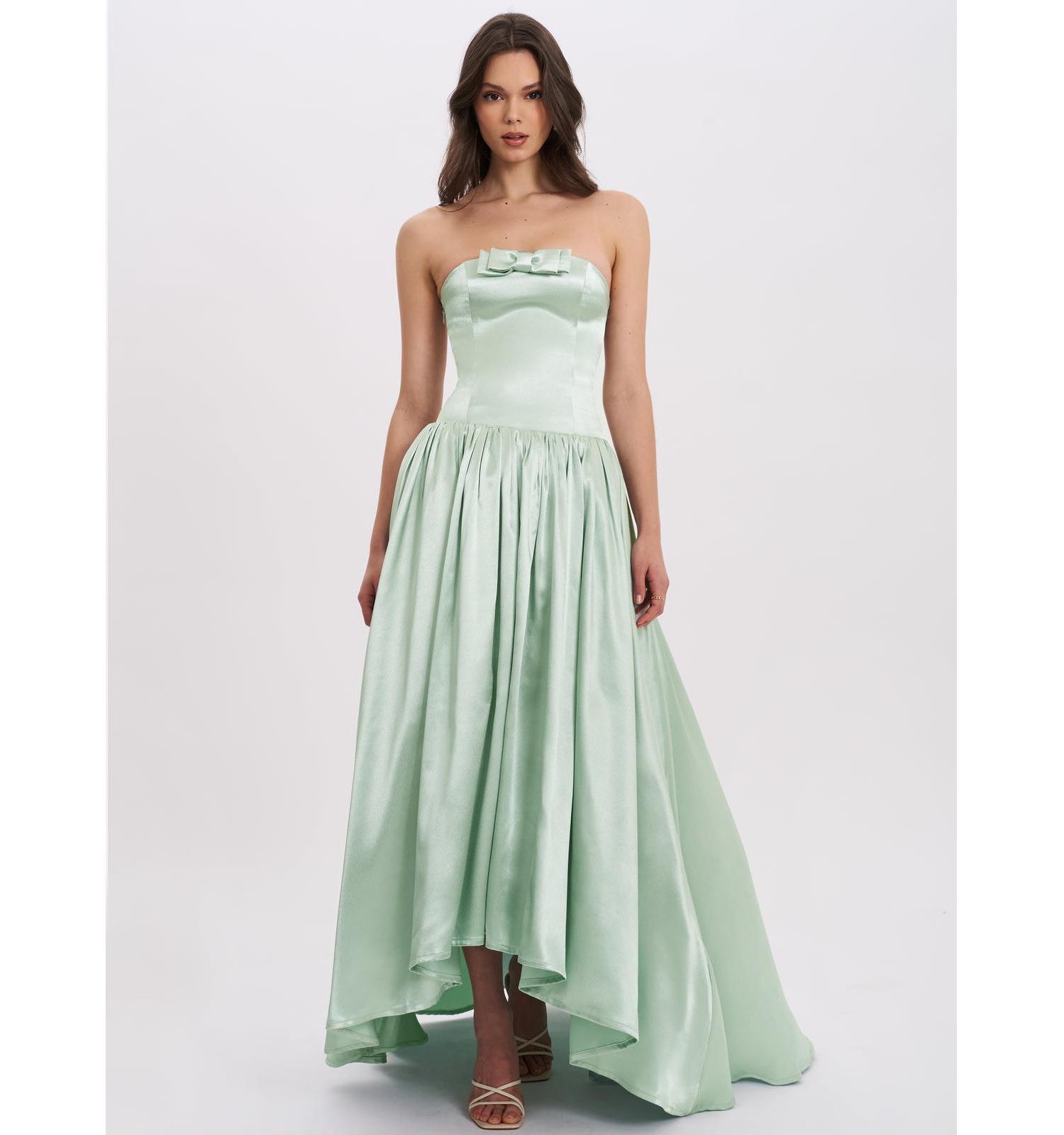 Women's Lael Mint Green Back Button Trailing Gown
