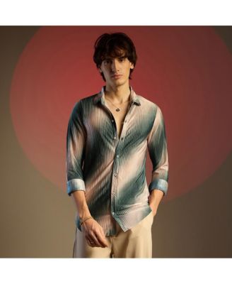 Men's Emerald Green & Ivory White Ombre-Pleated Shirt
