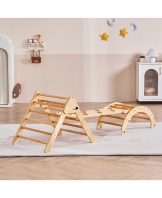 Toddler Wooden Pikler Triangle Set 5 in 1 Climbing Gym with Ramp and Arch Indoor