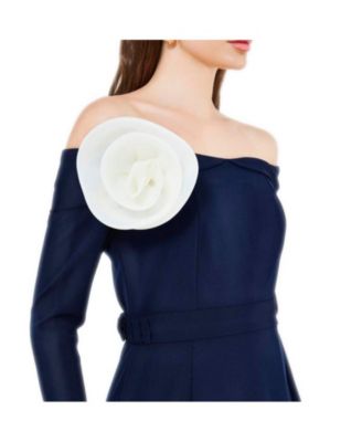 Off-The-Shoulder Long Sleeved Crepe Gown