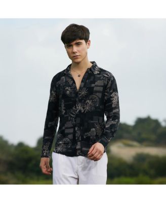 Men's Midnight Black Bloom-Imprint Shirt